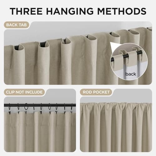 Joydeco Black Out Curtains 72 Inch Long - 100% Blackout Living Room Curtain 2 Panels, Rod Pocket & Back Tabs Thermal Insulated Window Drapes for Bedroom (Linen,52" Wx72 L) - Thumbnail 5