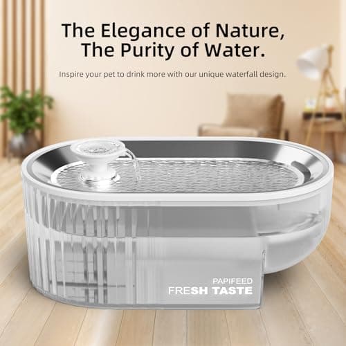 Cat Water Fountain Stainless Steel with a Silicone Mat, 84oz/2.5L Automatic Cat Water Fountain with Water Level Window and LED Light, Quiet Low Power Cat Water Bowl & Cat Water Dispenser(White) - Thumbnail 2