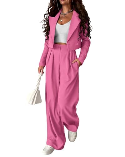 KIRUNDO 2 Piece Sets for Women Fall Casual Button Down Oversized Blazer Jackets and Pants Suits Brunch Work Outfits(Pink, X-Large)