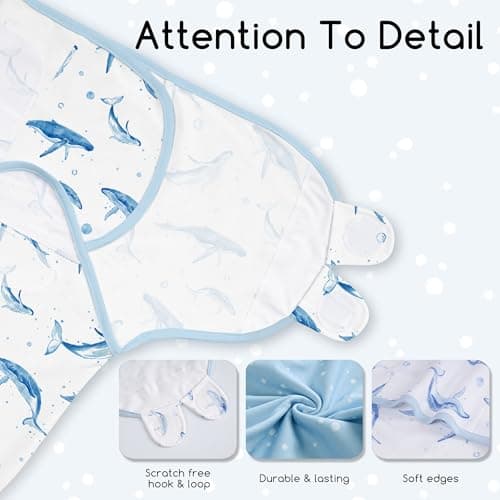 CIVARUA KIDS Baby Swaddles for Newborn Organic Cotton,Soft & Snug Newborn Velcro Swaddle 0-3 Months Sleep Sack Helps Calm Startle Reflex, 2-Pack Wrap Nursery Swaddling Blankets Whale - Thumbnail 4