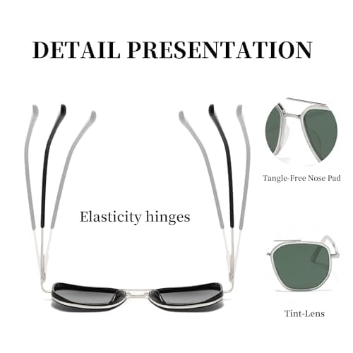 BOBUXLIIN Retro Trendy Womens Aviator Sunglasses Square Polarized UV Protection Sunglasses Women Tangle Free Vintage - Thumbnail 5