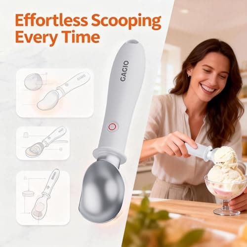 GAGIO Electric Heated Ice Cream Scoop (Upgraded 2.2 oz), Self Warming Ice Cream Scooper for Rock Hard Desserts, Gelato & Sorbet, Battery Powered with Safe Switch, Premium Gift (White) - Thumbnail 4