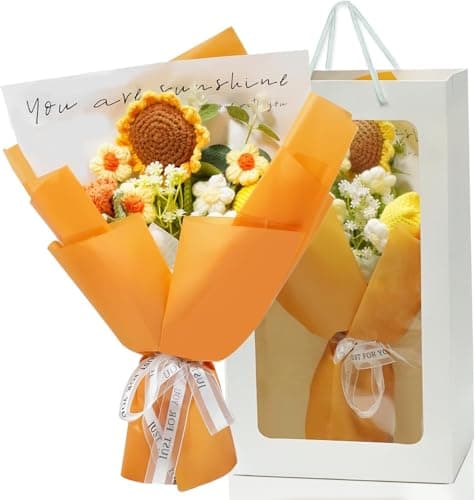 Disracker Crochet Flower Bouquet Handmade Knitted Artificial Flowers with Exquisite Wrap for Mothers Day Valentine’s Day Birthday Wedding & Home Decoration, Yellow - Image 1