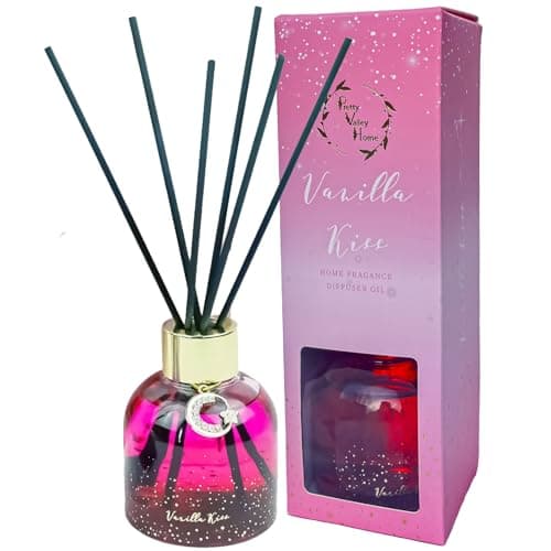 Reed Diffuser Set, Pretty Valley Home Diffuser 80Ml / 2.7 fl OZ Gift Box - Includes Reed Diffuser Sticks, Long Lasting Fragrance Oil and Glass Bottle for Office Living Room Decor (Vanilla kiss)