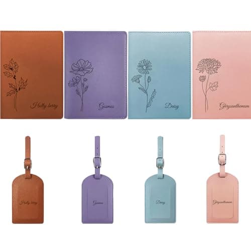 Personalized Leather Passport Pouch and Luggage Tags Set - Customized personalized name-engraved travel items tailored for women, men, couples, honeymoon travelers, and frequent air travelers - Thumbnail 2