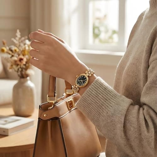 Diaofendi Women’s Gold Quartz Watch Updated Small Luxury Wristwatch with Stainless Steel Band, Stylish Casual Bracelet, and Included Tools (Gold-Black Surface) - Thumbnail 4