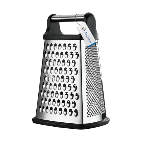 OIM Omiiomio Professional Cheese Grater - Stainless Steel, XL Size, 4 Sides - Perfect Box Grater for Parmesan Cheese, Vegetables, Ginger - Dishwasher Safe - Black - Image 1