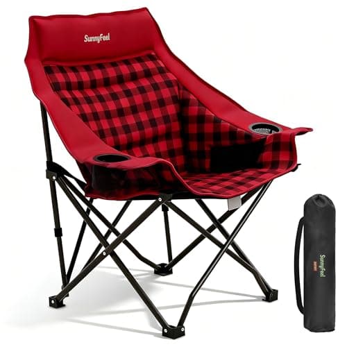 SUNNYFEEL Heavy Duty Camping Chairs for Adults Portable Oversized Folding Chair with Side Pockets & Cup Holde for Fishing,Trip,Picnic,Lawn,Concert Outdoor, Carry Bag Included