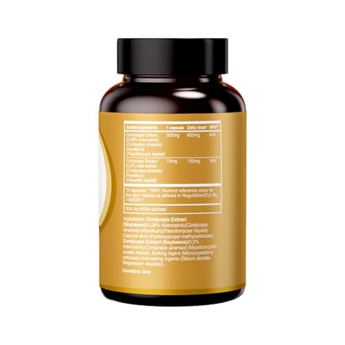 HUJ Cordyceps Mushroom Capsules - Cordyceps Supplement with Dual Mycelium - Kidney Health, Immune Health & Energy Support - 60 Capsules - Thumbnail 2