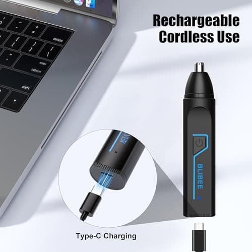 BLIBEE Nose Hair Trimmer for Men, 2025 Professional Painless USB Rechargeable Eyebrow Trimmer, Ear and Nose Hair Trimmer for Men Women, Facial Hair Remover with Powerful Motor, Black - Thumbnail 3