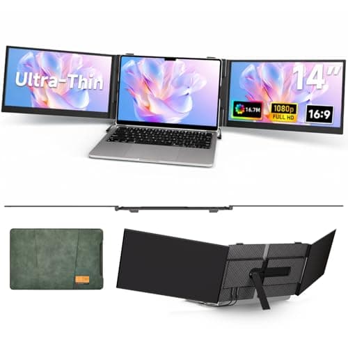 Triple Laptop Screen Extender, 2.2lb 14" FHD Ultra-Light Multiple Laptop Monitor Extender, Ultra-Thin Portable Monitors Attachable for 13.3-17" Laptops, Triple Screen Extender for Windows/Mac/Chrome