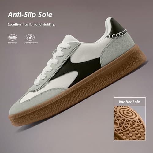 Vilanva Women's Fashion Sneakers Casual Tennis Shoes with Genuine Suede Classic Retro Gum Sole Walking Trendy Footwear White Multi - Thumbnail 6