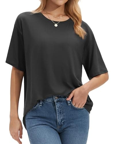Stelle Women Crew Neck Short Sleeve T Shirts Summer Tops Oversized Tshirts Soft Basic Tee Shirt Charcoal Medium - Image 1