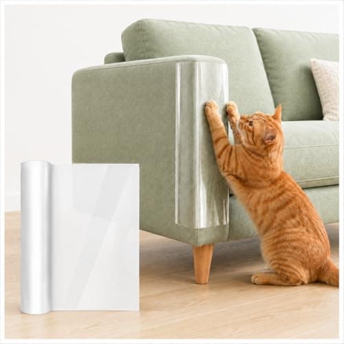 Anti Cat Scratch Furniture Protector, 12" × 197" Couch Protector from Cat Claws, Door Protector from Dog Scratching, Transparent Self-Adhesive for Furniture, Doors, Walls, Great for Sofas and Chairs