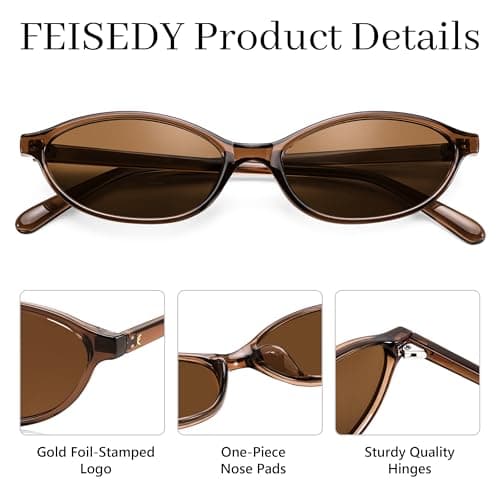 FEISEDY Retro Oval Sunglasses for Women Cat Eye 90s Lightweight Narrow Shades Trendy Sun Glasses B4196 - Thumbnail 5
