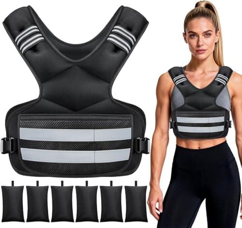 Adjustable Weighted Vest, 11-18lb Body Weight Vest for Women and Men with 6 Iron Sand Bags, Reflective Stripes and Phone Pocket for Running, Walking, Workouts