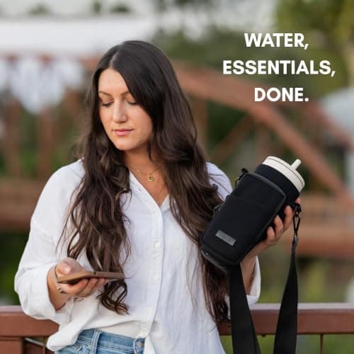 SOLLY AND RUE Water Bottle Sling Bag Crossbody Water Bottle Holder with Strap & Phone Pocket Insulated Carrier for Stanley & Hydro Flask up to 40oz Travel & Walking Companion - Thumbnail 2