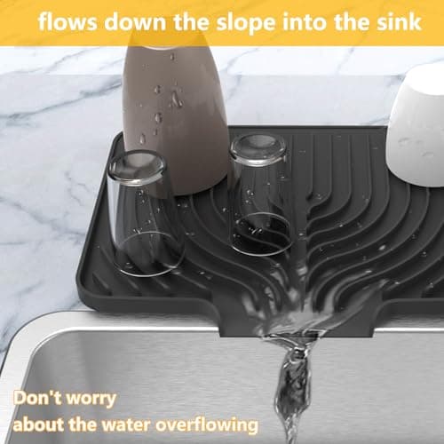 Silicone Drying Mat for Kitchen Counter , Dish Drying Rack Matt with Built in Drain, Small Dry Mats for Dishes Drying Pad for Kitchen Counter (14.6×11inch, black) - Thumbnail 3