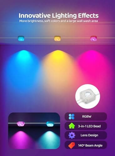 Gaoxun 150ft Permanent Outdoor Lights, RGBW Smart Outdoor Lights for House with 54 LED, APP/Remote Control, 47 Scene Modes, Timer, IP67 Waterproof Eaves Lighting for Daily Holiday Christmas Decors - Thumbnail 5