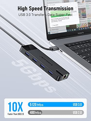 Lemorele USB C Hub Multiport Adapter 10-in-1 USB C Dongle for MacBook Pro Air, Gigabit Ethernet with 4K HDMI, 100W PD, USB 3.0 5Gbps Port, SD/TF Card Reader Adapter, Compatible for Windows/Mac/iPad… - Thumbnail 5