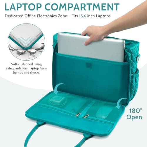 2-in-1 Lunch & Laptop Tote Bag｜15.6" Work Bags for Women｜Water-Resistant Polyester Casual｜Insulated Leakproof Lunch Compartment｜Teacher Nurse Bag｜Laptop Briefcase for Office Travel｜Lake Green - Thumbnail 4