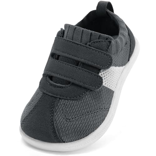 Toddler Boys Shoes Wide Toe Box Barefoot Shoes Boy Sneakers Kids Tennis Shoe Preschool Breathable Non Slip Flexible Lightweight Comfortable First Walking Running Gym Outdoor Dark Grey Toddler Size 8