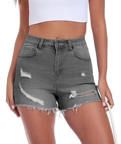 MARIASHA Women's Ripped Denim Shorts, Mid Rise Stretchy Short Jeans with Dual Pockets - Image 1