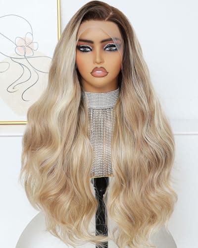 Ruiieea Blonde Lace Front Wig, Synthetic 13x4 Lace Front Wig Body wave, Light Brown mix Blonde Lace Front Wig for Women Glueless Daily Use, 26 Inch
