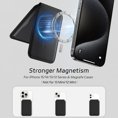 LULULOOK Magnetic Wallet Stand for Phone, 2-in-1 Full Grain Leather Mag-Safe Card Holder for iPhone 16/15/14/13/12 Plus Pro Max Series, Mobile Phone Wallet w/3 Card Slots, Not for iPhone Mini - Black - Thumbnail 4