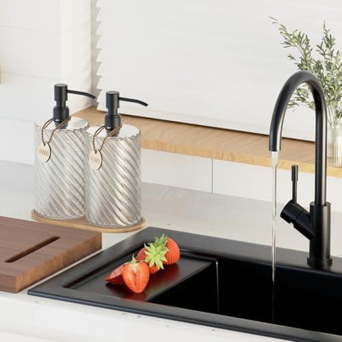 18Oz Spiral Stripe Soap Dispenser Set - Black Stainless Steel Pump with Wood Tray, Refillable for Kitchen Sink & Bathroom Vanity, Dish Liquid & Hand Soap Storage Solution - Thumbnail 4