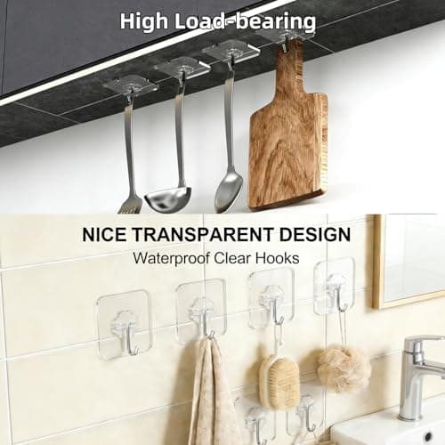 DDMY 36 Pack Heavy Duty Hooks Self Adhesive Large Hooks for Hanging,Wall Transparent Reusable Waterproof Hook for Kitchen Curtain Towel Hook for Bathrooms Coat Hook for Walls No Damage - Thumbnail 3