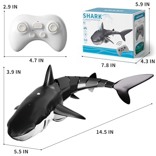 BLmukce 2.4GHz Remote Control Shark Toy for Pool, 1:18 Scale High Simulation RC Shark with Light & Spray Water, Electric Remote Controlled Swimming Water Pool Toys for 4 5 6 7 Year olds Kid Boys Girls - Thumbnail 2