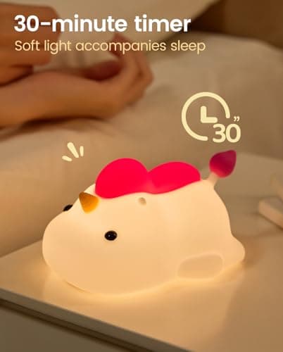 joyful xinghai Unicorn Night Light for Kids, Soft Silicone Tap Control Lamp with 30-Min Auto-Off Timer, Rechargeable Portable LED Bedroom Bedside Light for Baby Nursery Toddler - Thumbnail 4