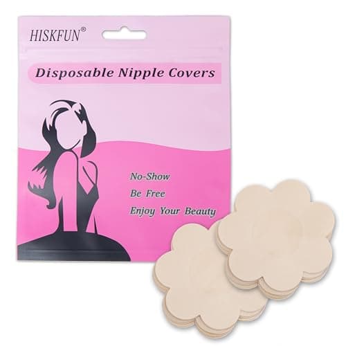 HISKFUN 40 Pieces Nipple Covers For Women Disposable No-Show Pasties Satin Breast Petals Stickers(Nude) - Image 1