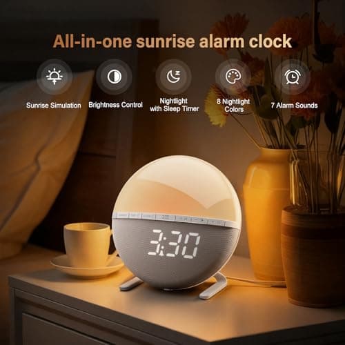 Tranquee Sunrise Alarm Clock for Bedrooms – Gentle Wake Up Light with Soothing Night Light & Ambient Sounds, Alarm Clock for Heavy Sleepers, Shift Workers, Kids & Adult, Relaxing Bedside Lamp Gift - Thumbnail 2