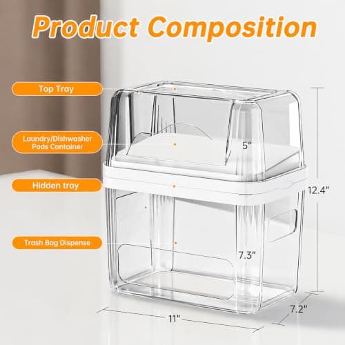 2-in-1 Trash Bag Holder Laundry & Dishwasher Pods Container,Garbage Bag Dispenser with Removable Lids,Kitchen Organizer and Under Sink Storage Box - Thumbnail 2