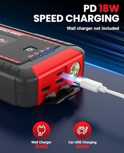 BOOKOO Portable Car Jump Starter, 4500A Car Battery Jump Starter for Upto 10L Gas and 8L Diesel Engines,12V Jump Box with Jumper Cables,USB QC3.0,LED Light - Thumbnail 3