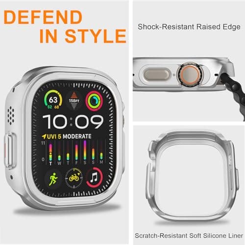 SDOCEBF Aluminum Alloy Case for Apple Watch Ultra 3/2/1 49mm, Apple Watch Ultra 2 Protective Metal Case, Shockproof Bumper with Back Cover, Silver - Thumbnail 4