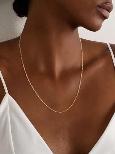Carffordo Solid 16K Gold Plated Chain Necklace for Women Twist Chain 20 Inches Simple Dainty Necklace for Women Waterproof Trendy Jewelry Gift - Thumbnail 4