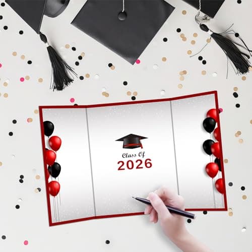 18"X12" Graduation Signature Board - Red & Black Balloons - Class Of 2026 Grad Guest Book Alternative For College & High School Students, Congrats Graduate Gift, Party Favors & Decors(Red) - A09 - Thumbnail 3