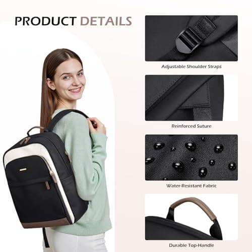 GOLF QUALITY Laptop Backpack for Women Travel Carry On Bag Weekender Business Multilayer Personal Item Backpack,16 Inch,WBlack - Thumbnail 5