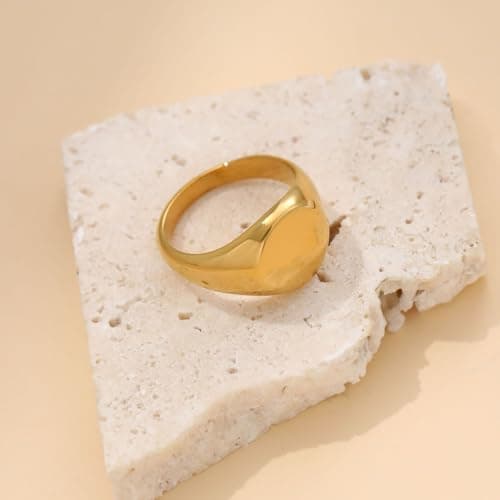 Sistble Chunky Gold Rings No Tarnish Gifts for Women Teen Girls 14K Gold Plated Statement Rings Size 6 Stackable Dome Pinky Rings Birthday Anniversary Retirement Christmas Gift Jewelry - Thumbnail 5