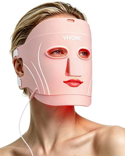 VIVCHIC LED Face Mask, FDA Cleared Red Light Therapy Mask with 62 LEDs & 496 Light Beams for Full Face Coverage, 630nm Red & 850nm Near Infrared Light, Anti Aging Skin Care Device