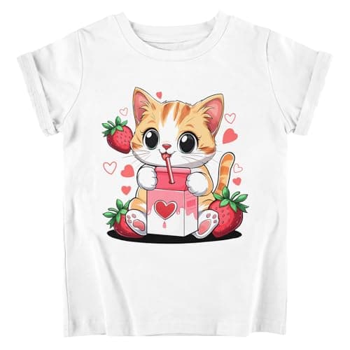 Funnycokid Little Girls Shirt 4T 5T Toddler White Tees Kitten Animal Children Cute T-Shirt Graphic Short Sleeve Clothes Tops - Image 1