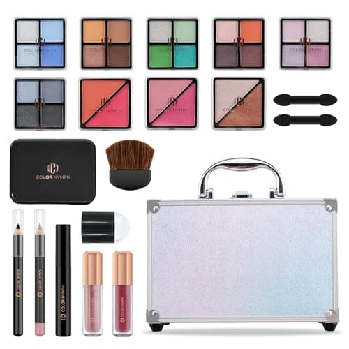 Color Nymph Beginner Makeup Kits For Teens With Train Case Included Full Makeup Kit Eyeshadow Palette Blushes Bronzer Highlighter Lipstick Brushes Mirror (White) - Image 1
