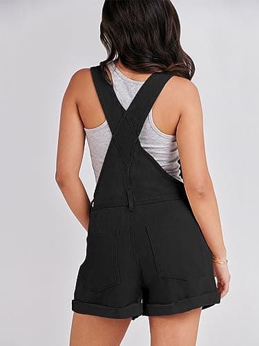 ANRABESS Overalls for Women Denim Shorts Overalls 2026 Summer Casual Loose Fit Adjustable Rompers Jean jumpsuit Bib Shortalls Black X-Small - Thumbnail 2