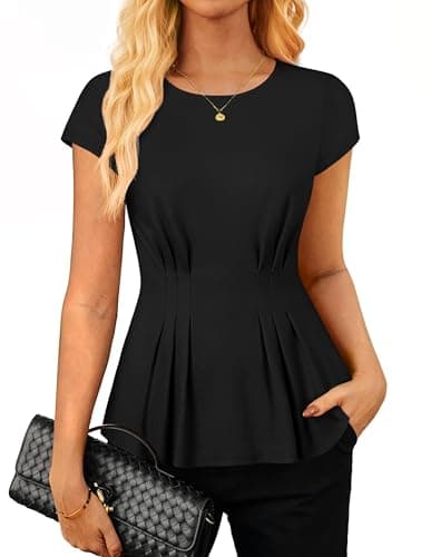 GRACE KARIN Womens Peplum Tops Dressy Casual,2026 Summer Short Sleeve Work Blouses, Business Shirts Fashion Clothes Black M - Image 1