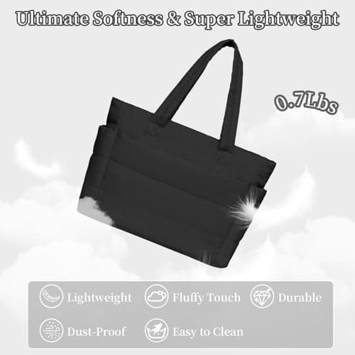 JHhomezeit Puffer Tote Bag for Women-Large Work Tote Bags Quilted Lightweight Puffy Bags Shoulder Bag with Laptop Compartment Black - Thumbnail 6