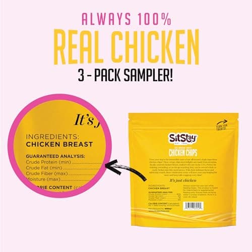 SitStay Chicken Chips Dog Treats - Travel Packs, Single Ingredient Dog Treat, Chicken Chips for Dogs for Training, Rewards and Sensitive Stomachs - Made in USA - 3 Bags - 5 Chips Each - Thumbnail 2