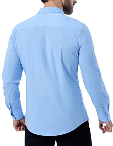 ZAFUL Blue Button Down Shirt Men Slim Fit Long Sleeve Stretch Collared Shirt Cotton Wrinkle Free Button Up Mens Tops Blue XX-Large - Thumbnail 4